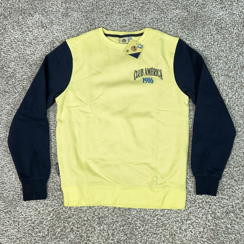 Club America Sweatshirt Mens Small Yellow Soccer Pullover Fleece 1916 Crewneck